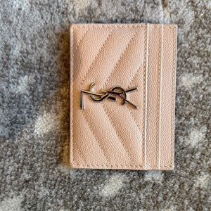 Saint Laurent Blush Chevron Quilted Card Case with Silver Logo
